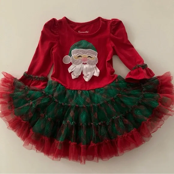 Nannette | Dresses | Holiday Christmas 2t Toddler Girl Santa Red Green  Sparkle Tulle Dress | Poshmark